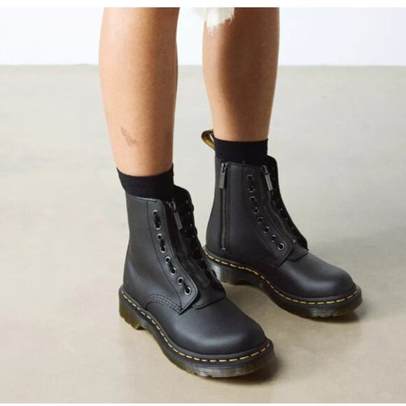 Dr. Martens 1460 Pascal Nappa Front Zip Boots Combat Black Leather Womens Size 6 - Picture 1 of 7